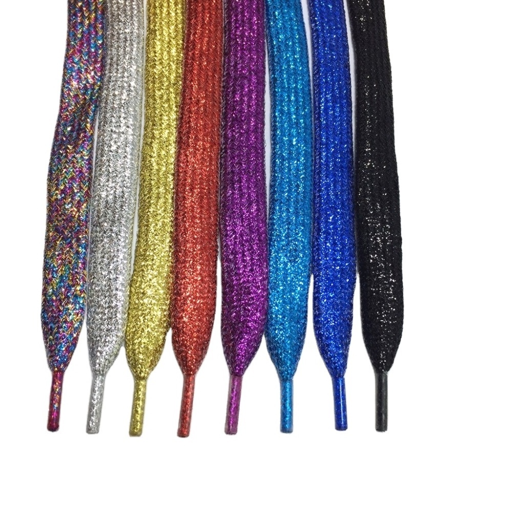 Factory supply multi-colored flat glitter metallic shoelaces