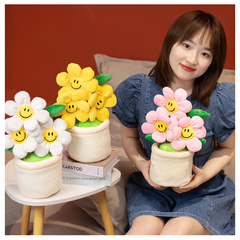 Cute Custom Sun Flowers Plush Toys Flowers Potted Plants Stuffed Animals Toys Home Decoration