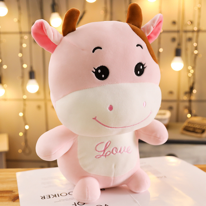 dancing soft short plush pink cow toy