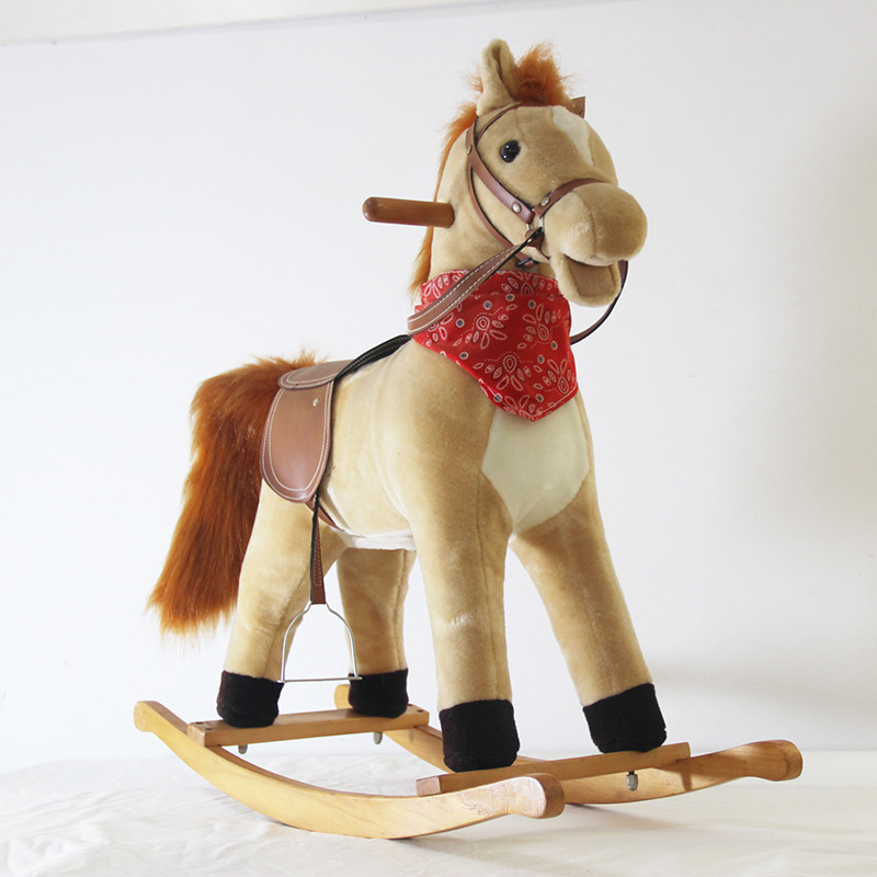 Ride On Toy Style Plush Rocking Horse Kids Riding Rocking Horse with Red Scarf