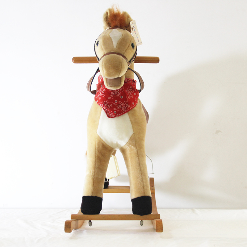 Ride On Toy Style Plush Rocking Horse Kids Riding Rocking Horse with Red Scarf