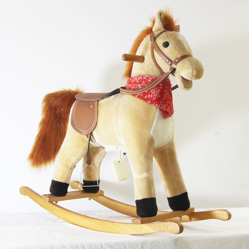 Ride On Toy Style Plush Rocking Horse Kids Riding Rocking Horse with Red Scarf