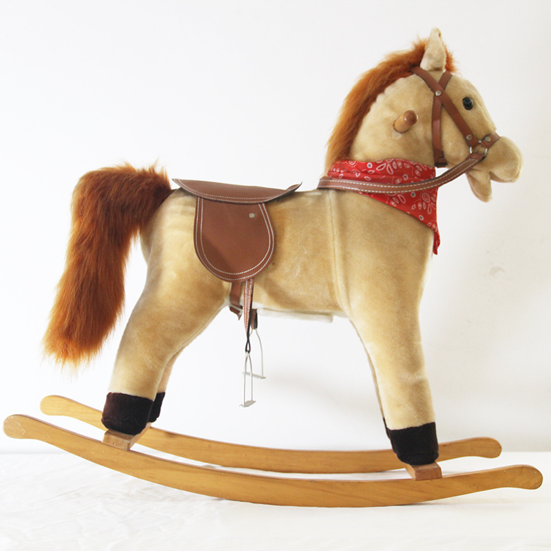 Ride On Toy Style Plush Rocking Horse Kids Riding Rocking Horse with Red Scarf