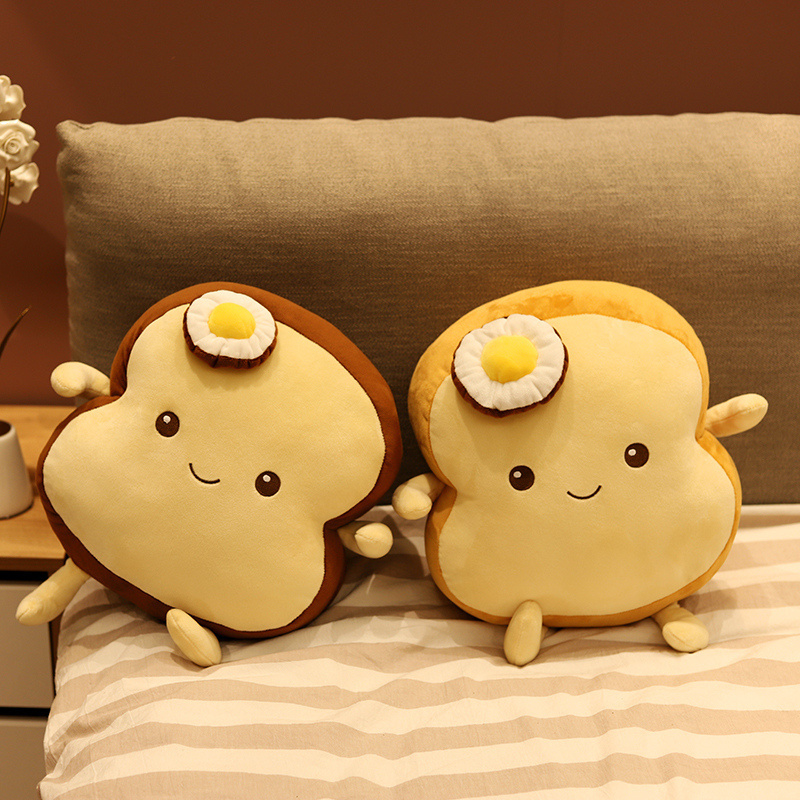 Cute Toast Plush Toy Creative Food Stuffed Plush Pillow Egg Head Decor Cavai Children's Room Decoration Toy