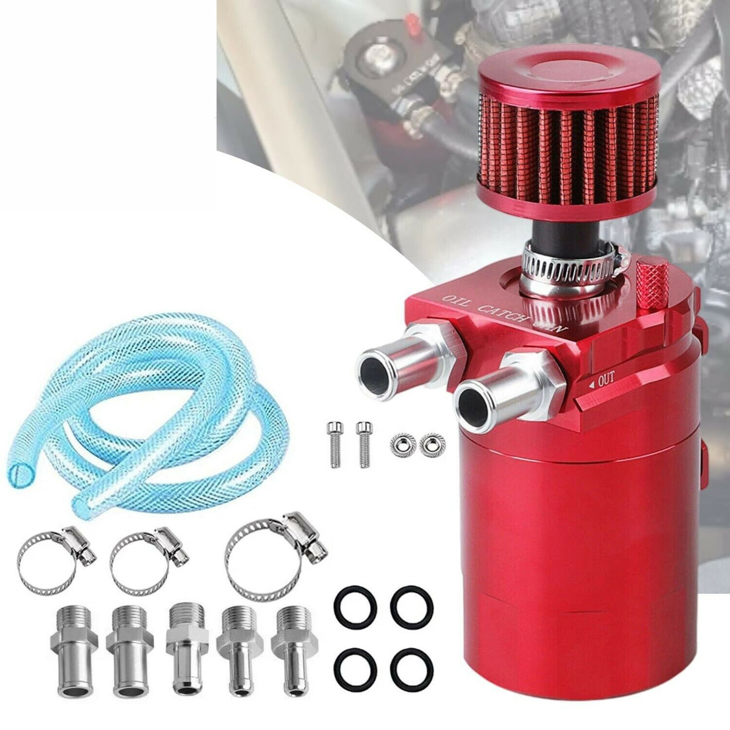 Factory Universal Applicable Aluminum Oil Catch Can Reservoir Fuel Tank With Filter 9mm / 15mm Fittings Car Accessories