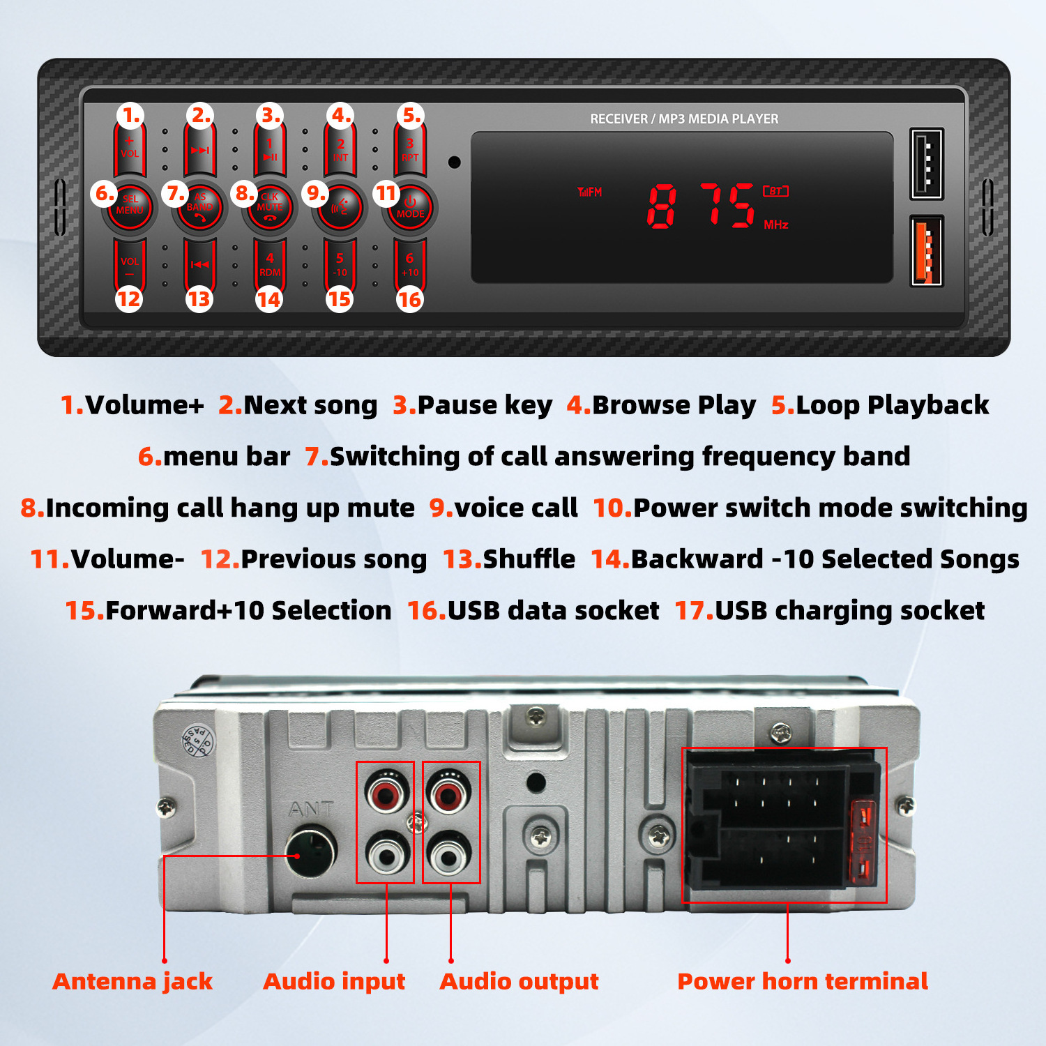 Low price 1099 BT Call AUX in USB  FM radio Remote control fixed panel  build in 1 din mp3 car stereo player