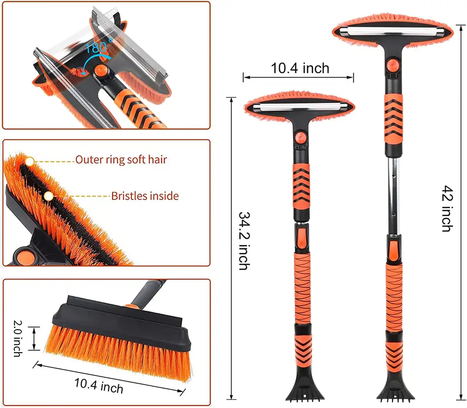 Factory Auto Winter Heavy Duty Telescopic Cleaning Snow Sweeper Remover Shovel Brush with Ice Scraper for Car