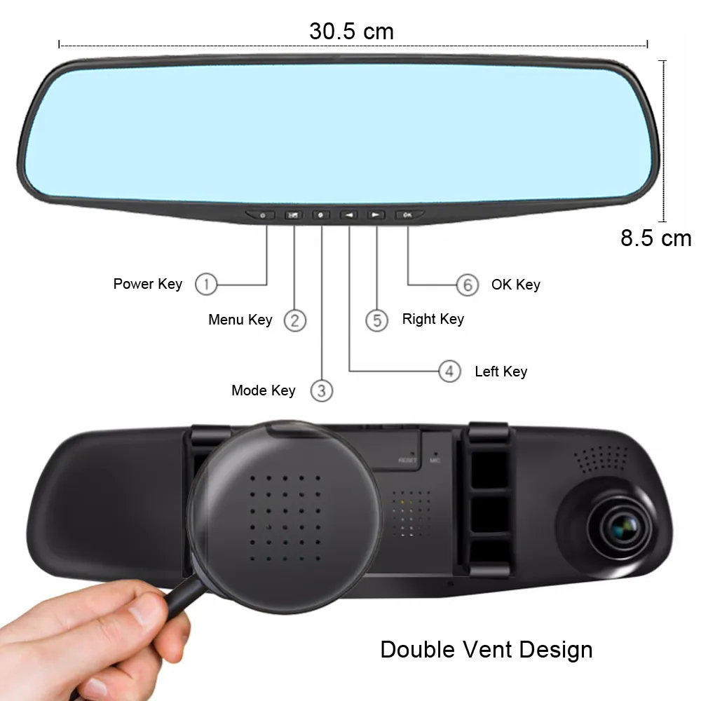 4.3inch Mirror Camera for Car Touch Screen Video Recorder Rearview mirror Dash Cam Front and Rear Camera Mirror DVR Black Box