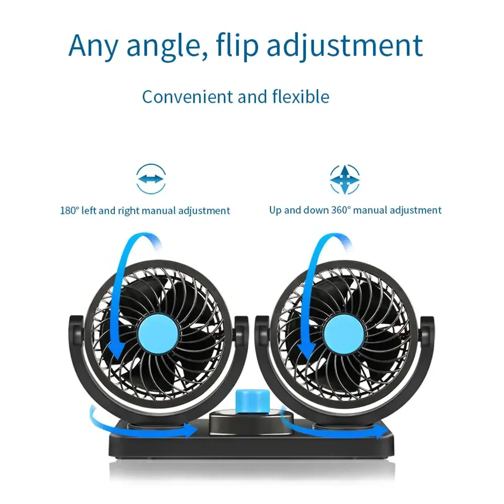 5V 24V 12V 360 Adjustable USB Truck Double Head Fan Independent button Car Cooling Car Dashboard  Large Wind Electric Car Fan