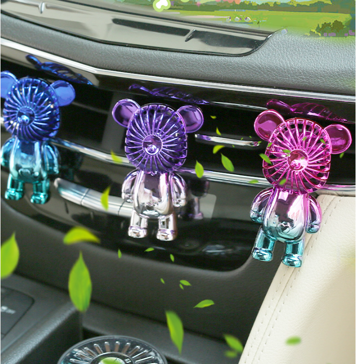 Cute Mini Bear Electroplate Car Fan Vent Interior Scent Fragrance Perfume Aroma Car Air Freshener Vent Clip Bear Car Fan