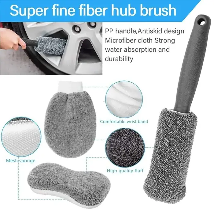 High Quality Portable 9PCS Microfiber Gray Car Washing Tool kit With Bag Gray Applicator Pad Gloves Towel Sponge Car Care Kit