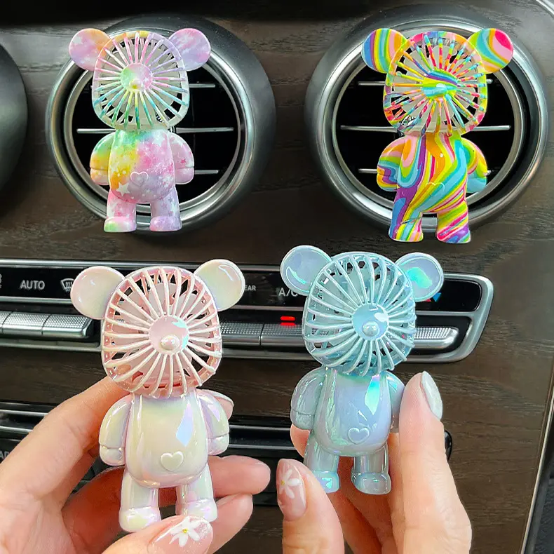 Cute Mini Bear Electroplate Car Fan Vent Interior Scent Fragrance Perfume Aroma Car Air Freshener Vent Clip Bear Car Fan