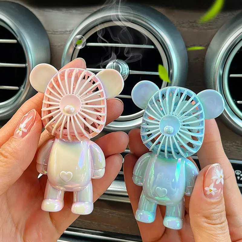 Cute Mini Bear Electroplate Car Fan Vent Interior Scent Fragrance Perfume Aroma Car Air Freshener Vent Clip Bear Car Fan