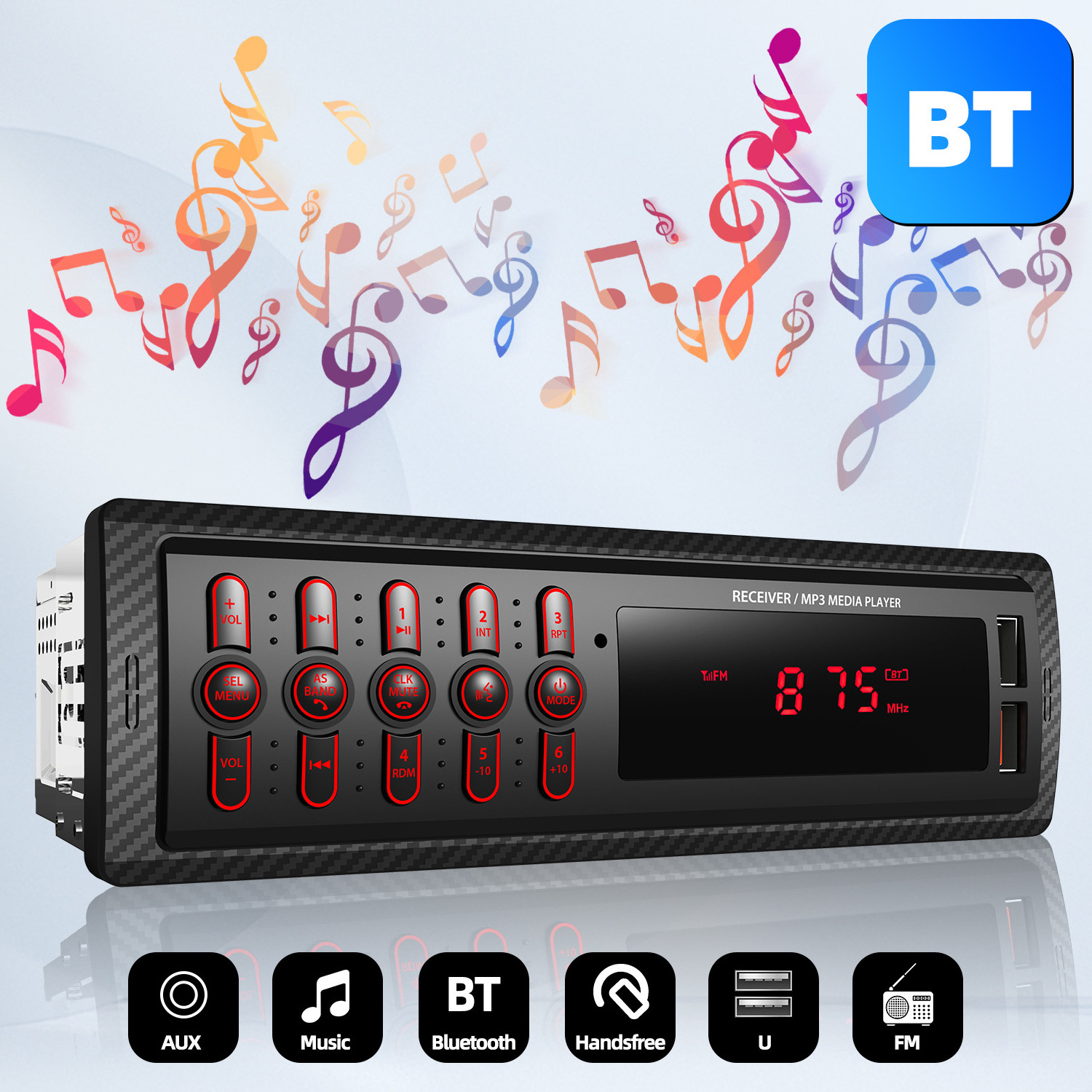 Low price 1099 BT Call AUX in USB  FM radio Remote control fixed panel  build in 1 din mp3 car stereo player