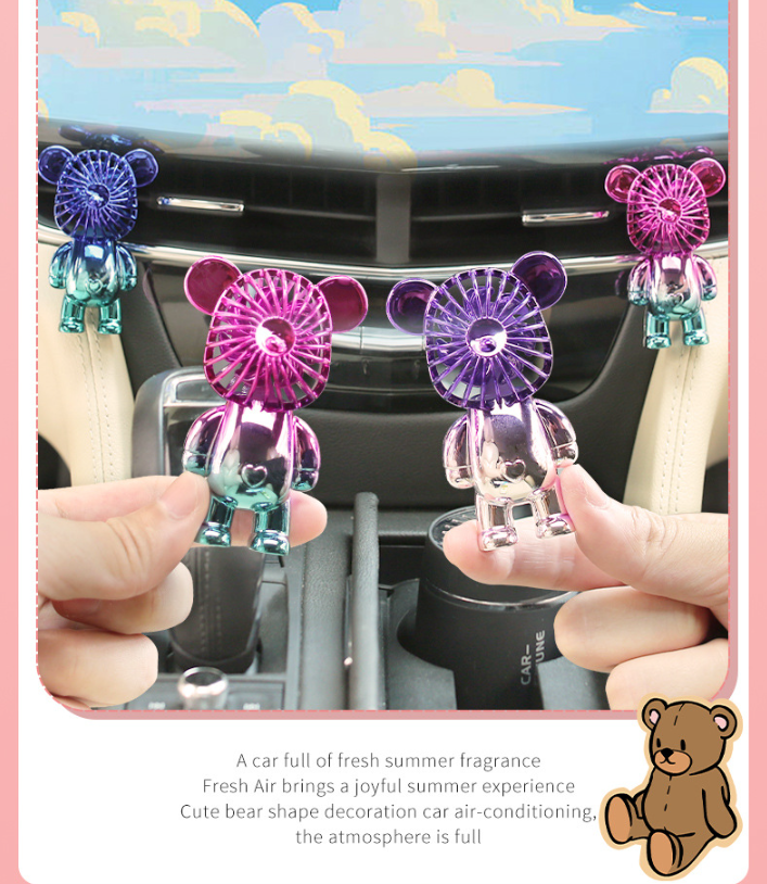 Cute Mini Bear Electroplate Car Fan Vent Interior Scent Fragrance Perfume Aroma Car Air Freshener Vent Clip Bear Car Fan