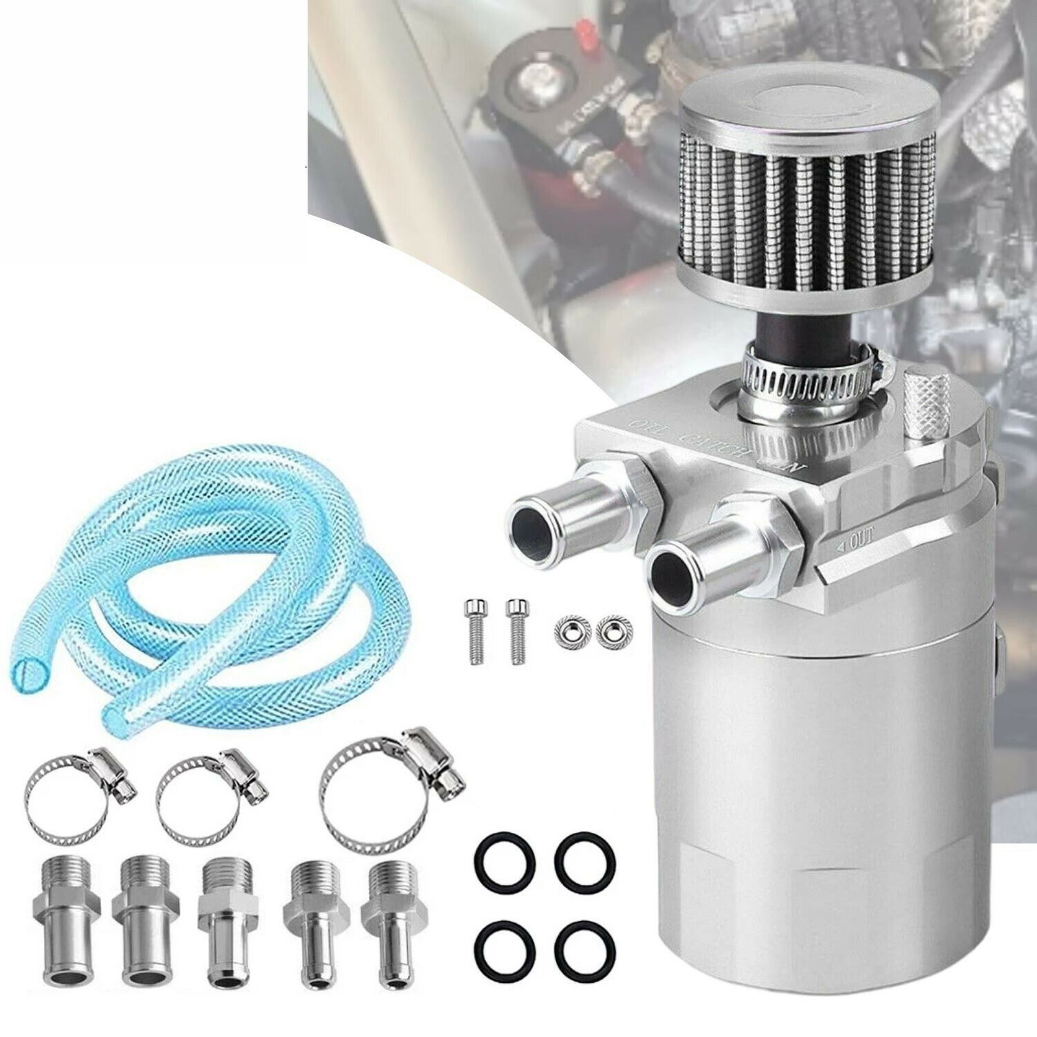 Factory Universal Applicable Aluminum Oil Catch Can Reservoir Fuel Tank With Filter 9mm / 15mm Fittings Car Accessories