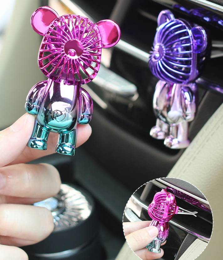 Cute Mini Bear Electroplate Car Fan Vent Interior Scent Fragrance Perfume Aroma Car Air Freshener Vent Clip Bear Car Fan