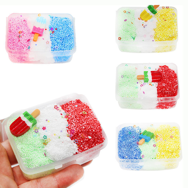 Colorful slime kit set slices charms candy fruit foam shape diy slime beads snow fluffy slime