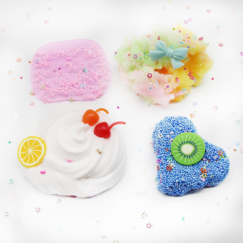 Colorful slime kit set slices charms candy fruit foam shape diy slime beads snow fluffy slime