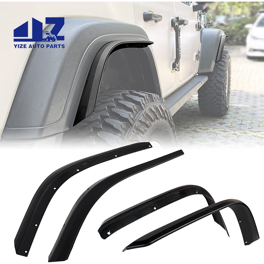 4pcs Black ABS Fender Flare Widening Trim Extension Strip For Jeep Gladiator JT 2020+ Off-Road Front Rear Flat Fenders