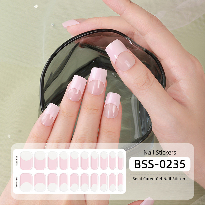 Custom Packing Factory Price Gel Nail Wraps Semi Cured Nails Polish Sticker French Style UV Gel