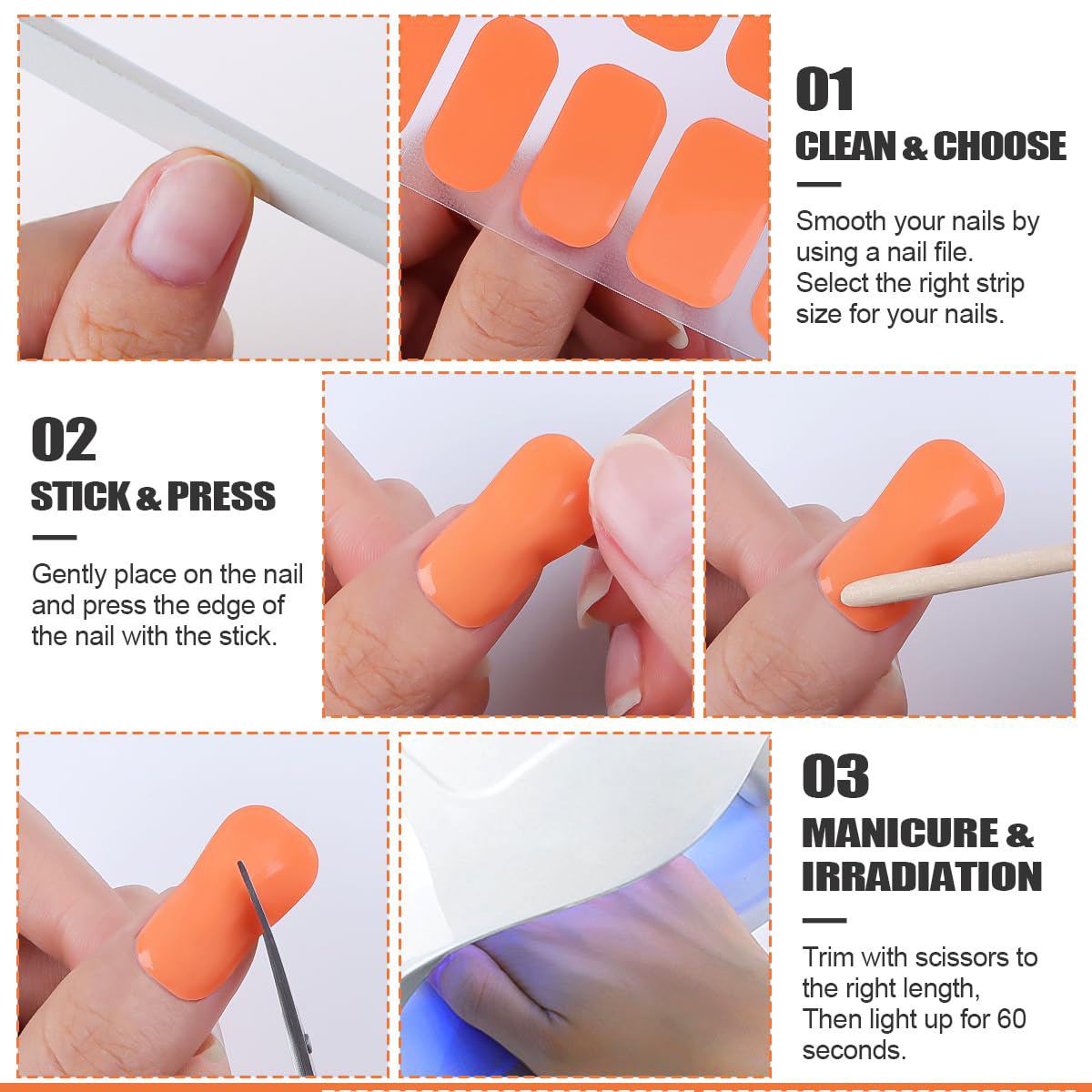 Factory Price Semi Cured Gel Strips Nail Stickers Custom Gel Nail Polish Sticker With The UV Lamp