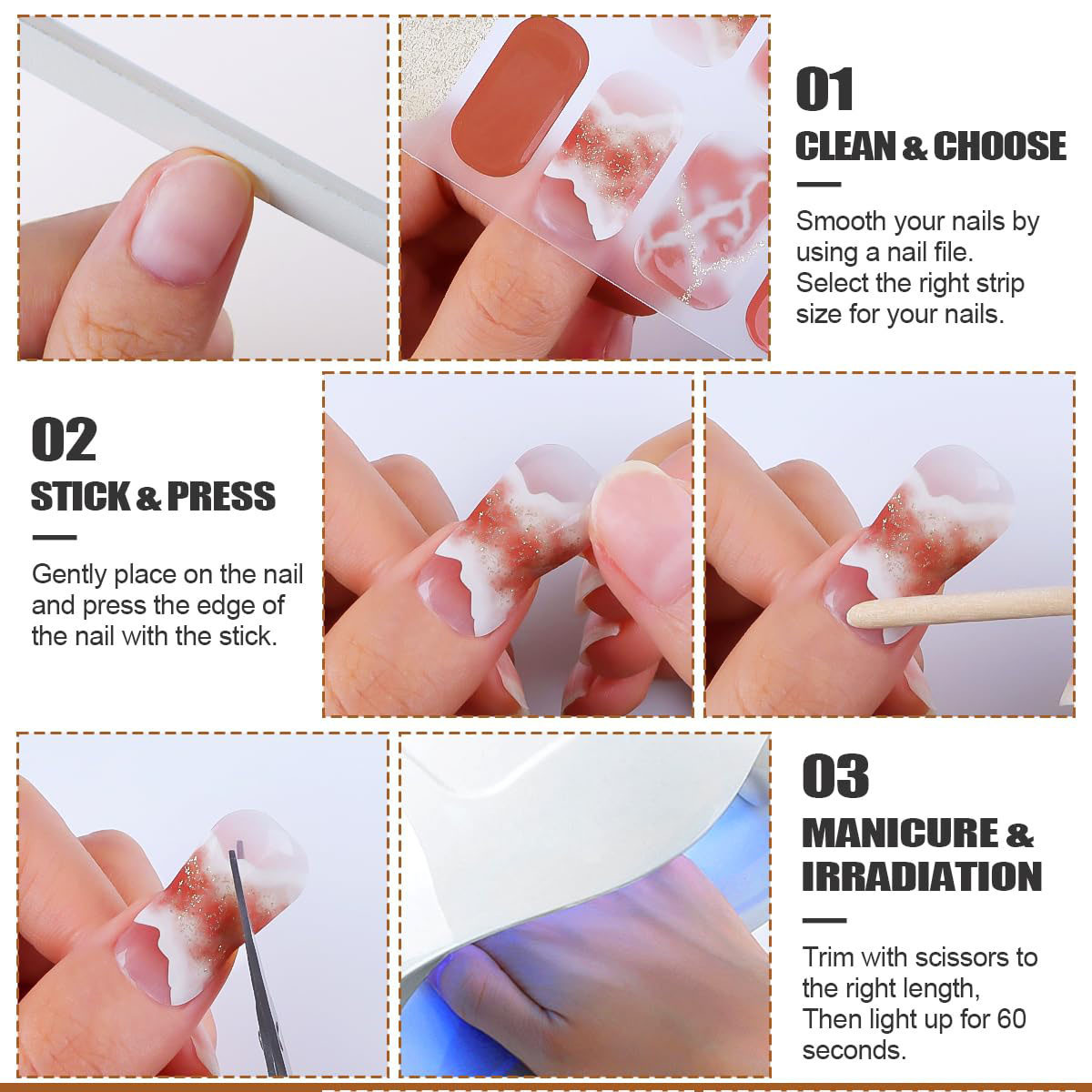 Marble Uv Nail Wraps Gel Semi-cured Gel Strips OEM Nail With The UV Lamp