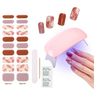 2024 New Semi Cured Gel Nail Wraps With Sun Mini Lamp Custom Nail Wrap Printing UV Gel Nail Sticker