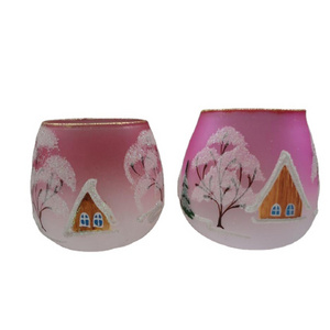 Hand painted wholesale votive frosted decorative cup glass candle holder