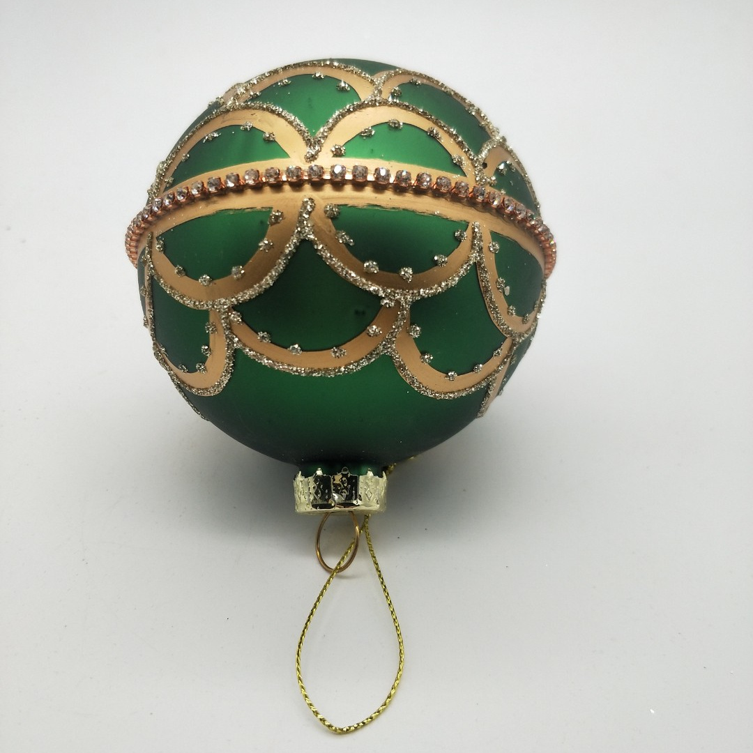 2023 New Arrival Green Christmas ball Ornaments Matte Bauble With Gold Pattern For Xmas Tree Hanging Decoration