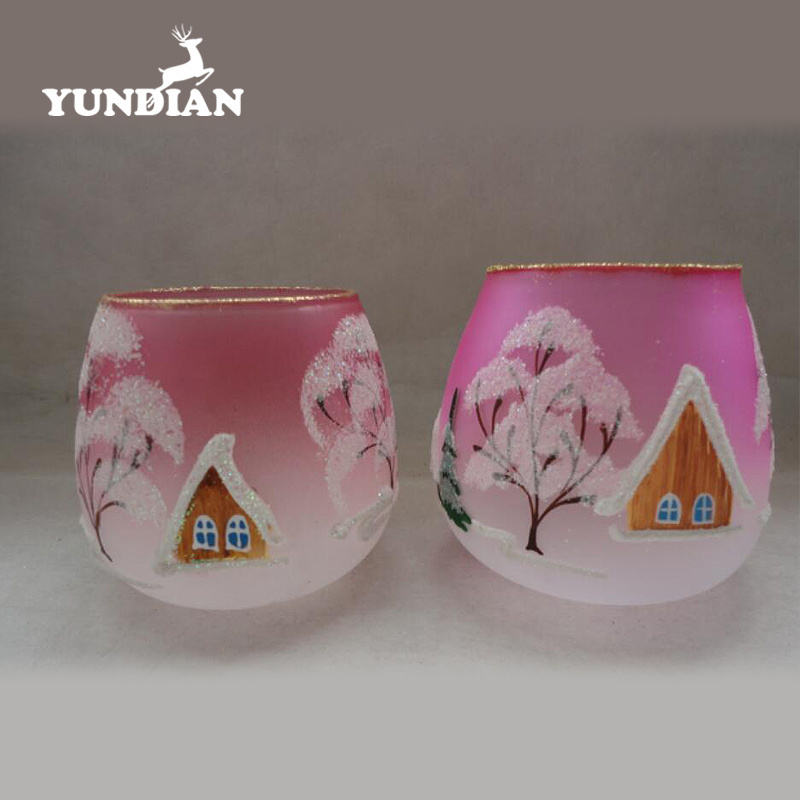 Hand painted wholesale votive frosted decorative cup glass candle holder