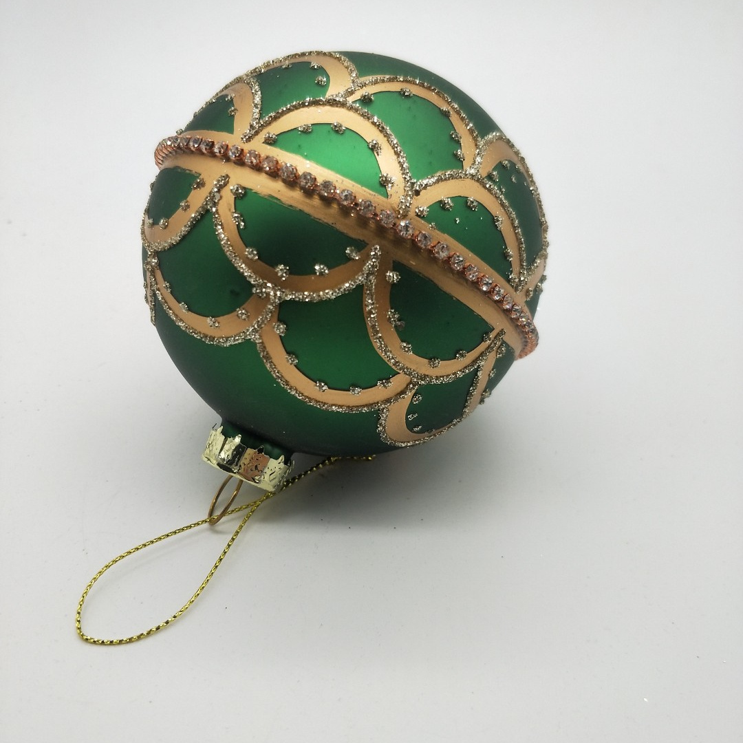 2023 New Arrival Green Christmas ball Ornaments Matte Bauble With Gold Pattern For Xmas Tree Hanging Decoration