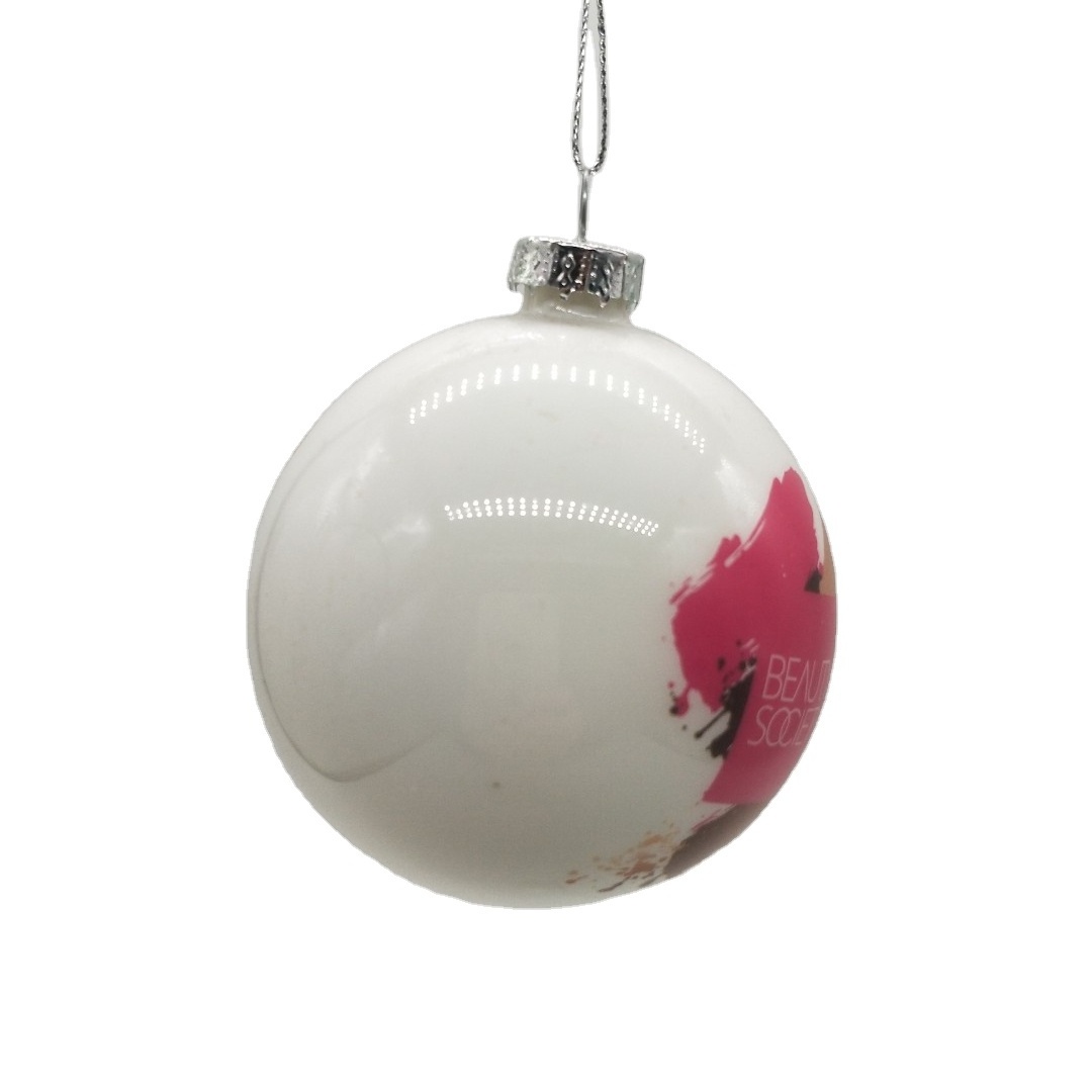 Custom Christmas Xmas Tree 8cm White Glass Balls Bauble Ornaments With Printed Logo Photo Picture Decal Name Personalized Globe