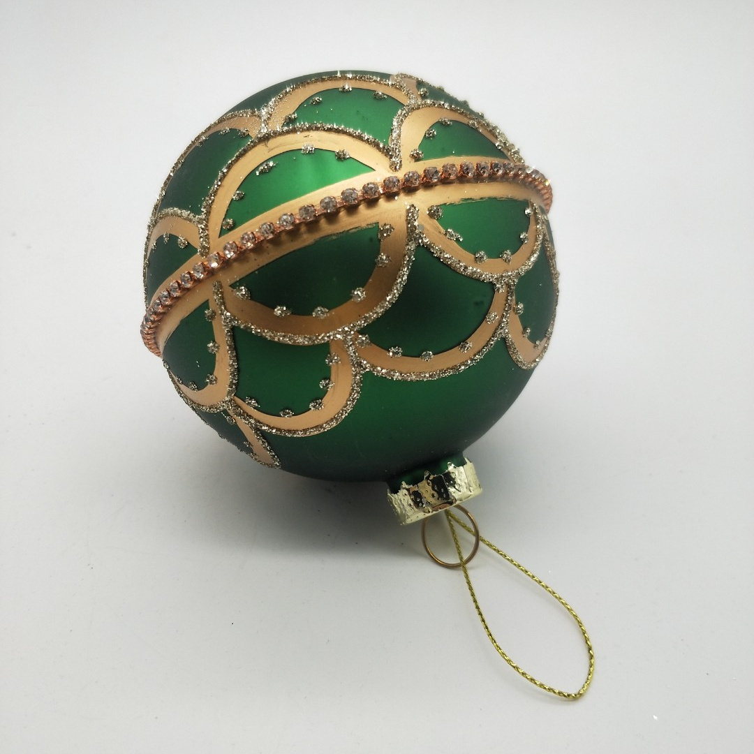 2023 New Arrival Green Christmas ball Ornaments Matte Bauble With Gold Pattern For Xmas Tree Hanging Decoration