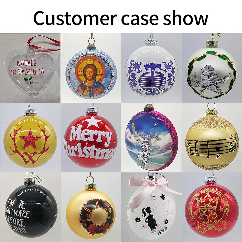 Custom Christmas Xmas Tree 8cm Black Glass Balls Bauble Ornaments With Printed Logo Photo Picture Decal Name Personalized Globe