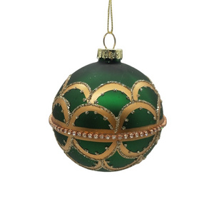 2023 New Arrival Green Christmas ball Ornaments Matte Bauble With Gold Pattern For Xmas Tree Hanging Decoration