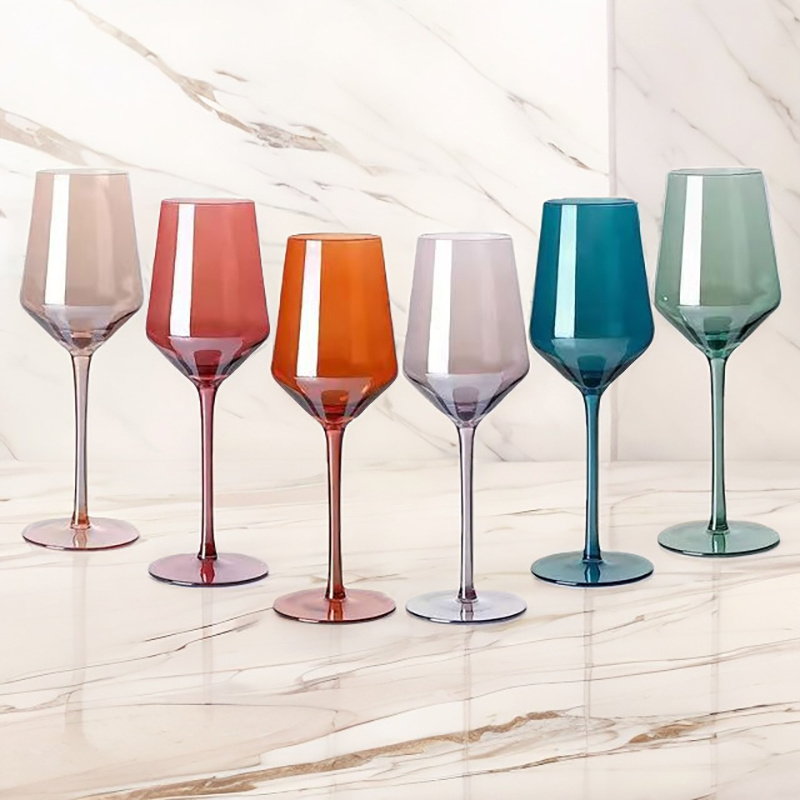 Custom Logo Colored Clear Goblet Wine Glasses for Drinking Red White Wine as Gifts