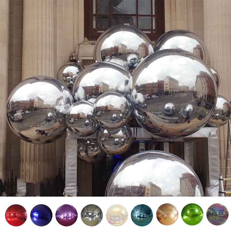 Silver large floating PVC reflective christmas inflatable mirror ball for wedding disco decoration