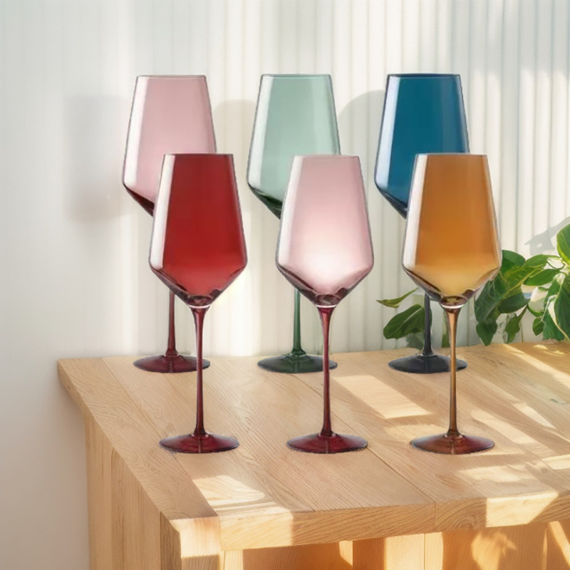 Custom Logo Colored Clear Goblet Wine Glasses for Drinking Red White Wine as Gifts