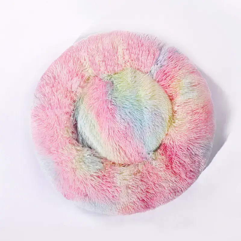 Factory custom high quality popular removable washable luxury cushion fluffy Waterproof anti slip donut round dog pet bed