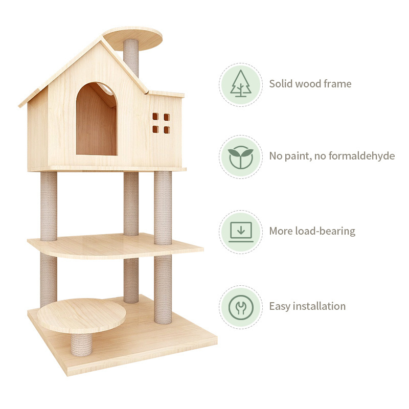 Multi Level Wooden Cat Condo House Soft Covered Accessories Large Cat Tree Pet Products 2021 Pet Accessories gatos Modern Large