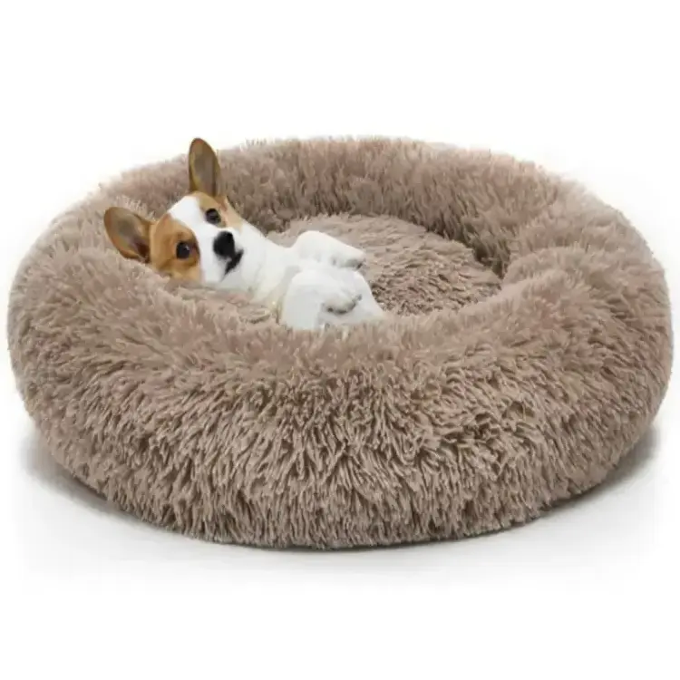 Factory custom high quality popular removable washable luxury cushion fluffy Waterproof anti slip donut round dog pet bed