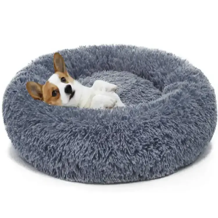 Factory custom high quality popular removable washable luxury cushion fluffy Waterproof anti slip donut round dog pet bed