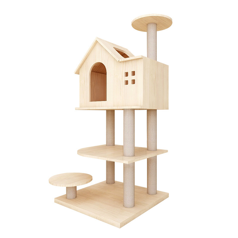 Multi Level Wooden Cat Condo House Soft Covered Accessories Large Cat Tree Pet Products 2021 Pet Accessories gatos Modern Large