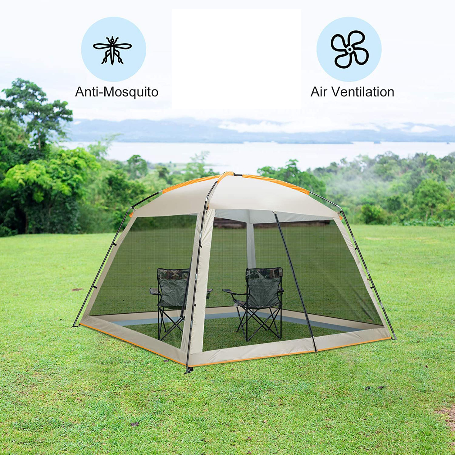 Mesh Net Wall Canopy Tent Camping Tent Screen Shelter Gazebos for Patios Outdoor Camping Activities