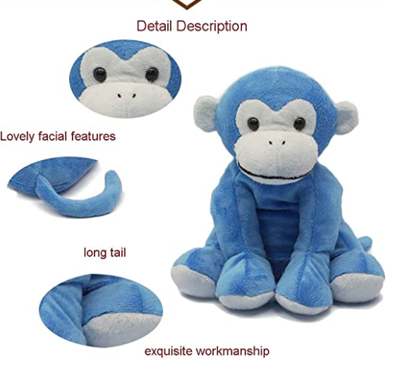 free sample stuffed 7.9Inch Monkey Stuffed Animal Plush Toy/Soft Cute blue Monkey for Child play/hotsale custom plush monkey toy