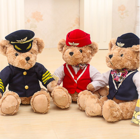 25cm Cute Pilot Teddy Bear Plush Toy/ Captain Bear Toy Birthday Gift / Baby Stuffed Plush Pilot Bear Animal Toys for Children