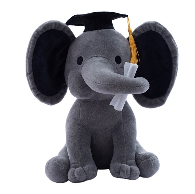 2024 Hot Selling Plush Doctor Hat Elephant Doll Wholesale Graduation Day Gift Cute Doctor Hat Elephant Plush Toy  Customizable