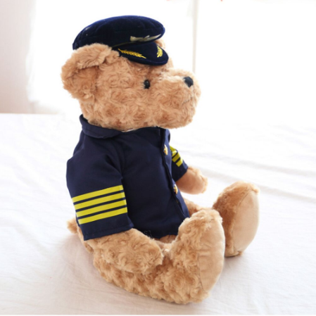 25cm Cute Pilot Teddy Bear Plush Toy/ Captain Bear Toy Birthday Gift / Baby Stuffed Plush Pilot Bear Animal Toys for Children