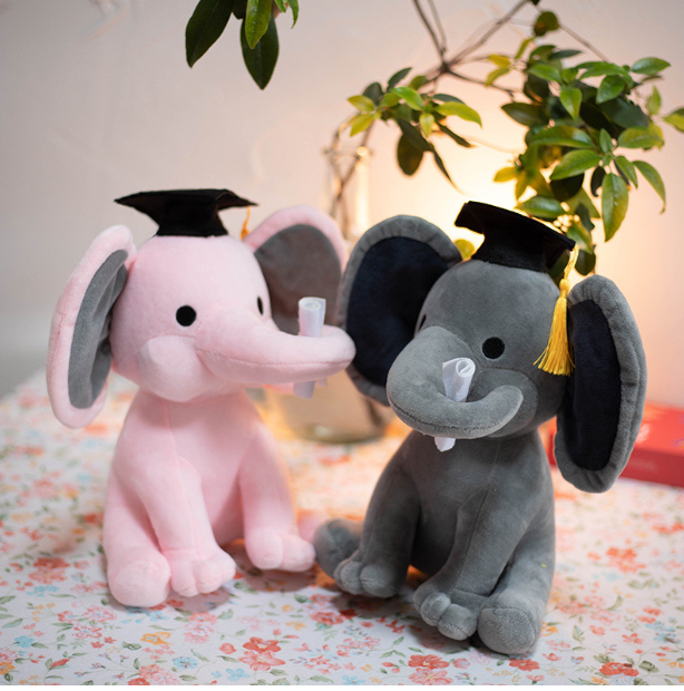 2024 Hot Selling Plush Doctor Hat Elephant Doll Wholesale Graduation Day Gift Cute Doctor Hat Elephant Plush Toy  Customizable